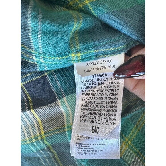 MARMOT Flannel Shirt XL Button Up Turquoise Plaid Cotton Knit Blend Garpcore EUC - Picture 9 of 10